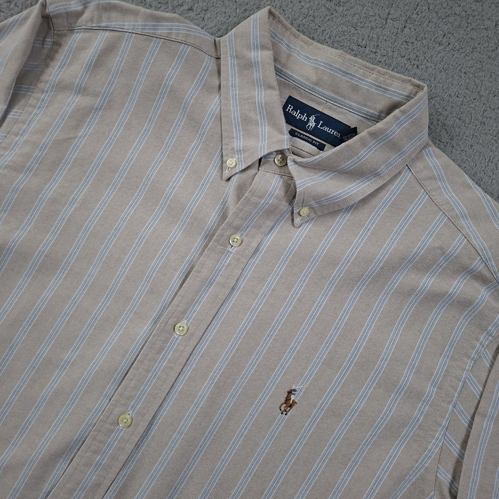 Polo Ralph Lauren Men's 17 Classic Fit Striped Oxford Button Up Shirt Flesh Pony